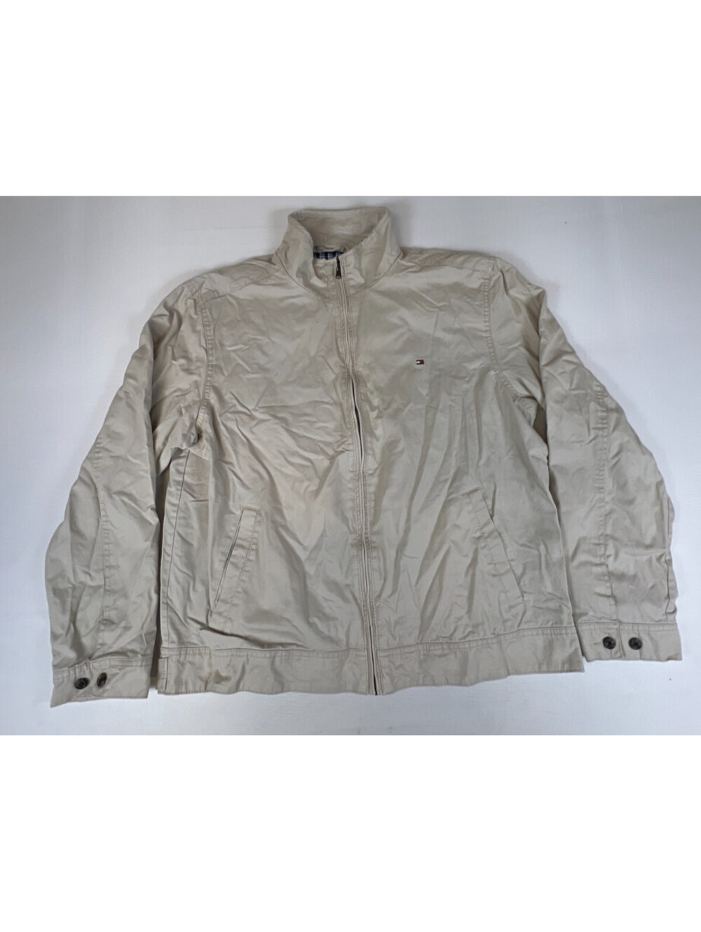 Tommy Hilfiger Men XL Beige Full Zip Cotton Harrington Jacket Plaid Lining